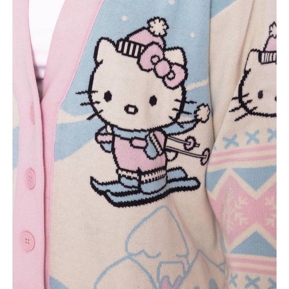Sanrio Hello Kitty Little Skiing Womens Cardigan Button Front Sweater Size XXL - Picture 4 of 8